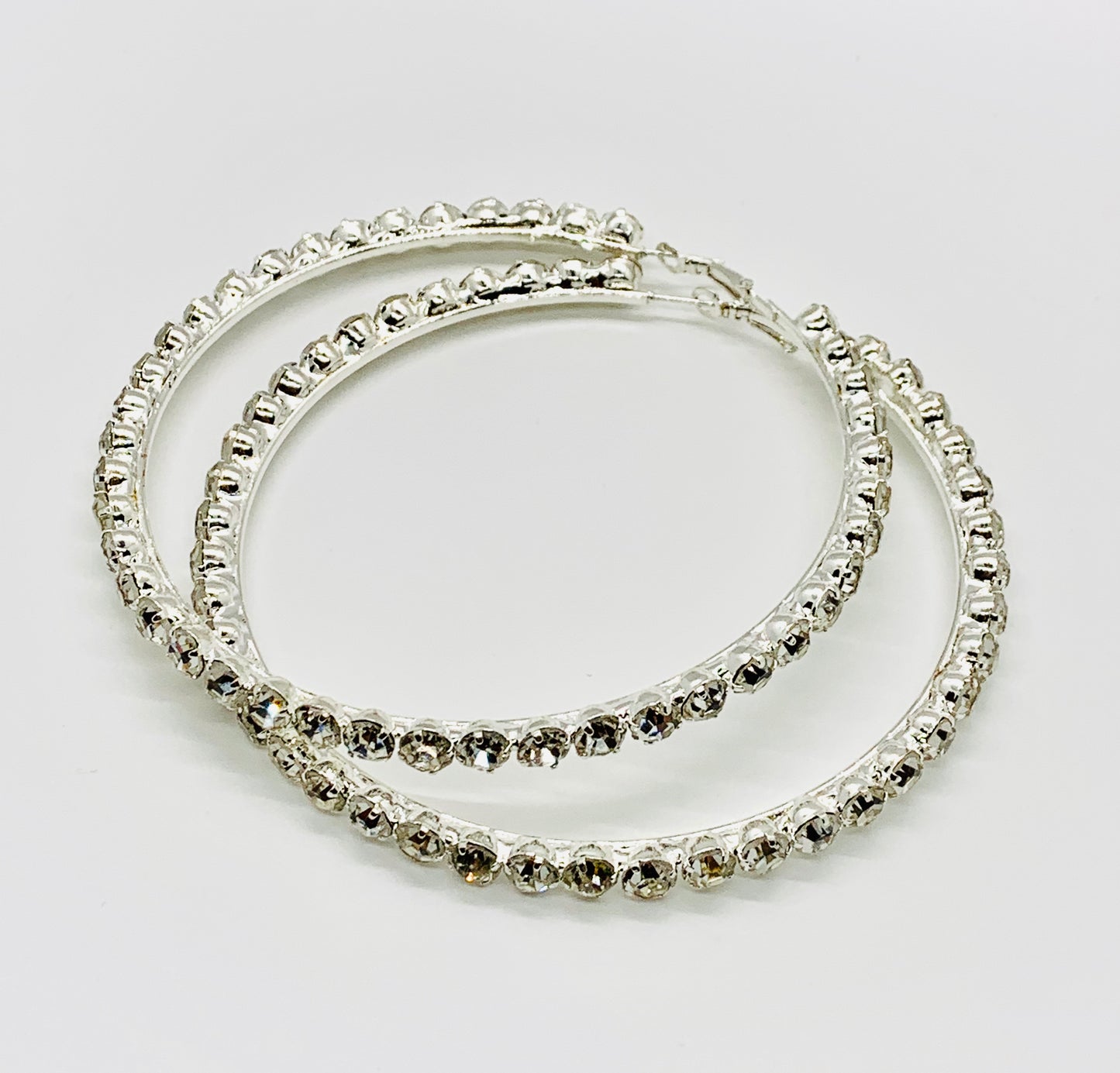 Silver Chunky Crystal Hoops